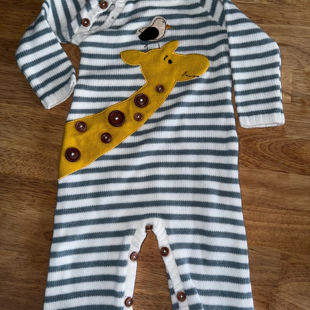 Striped Giraffe Knit Baby Romper